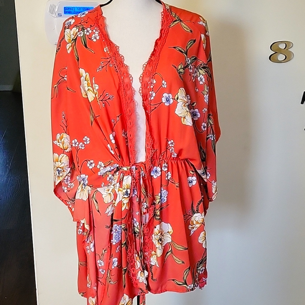 L.i.f.e (love is for Eternity) 2X sheer cardigan/ kimono like tie waist